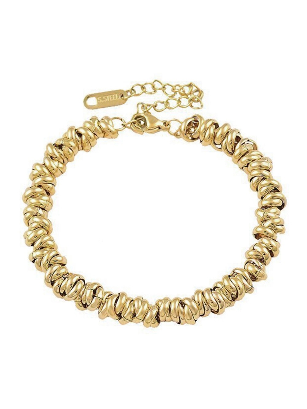 Gold Plated Ribbed Rings Chain Bracelet - Picture 2 of 10